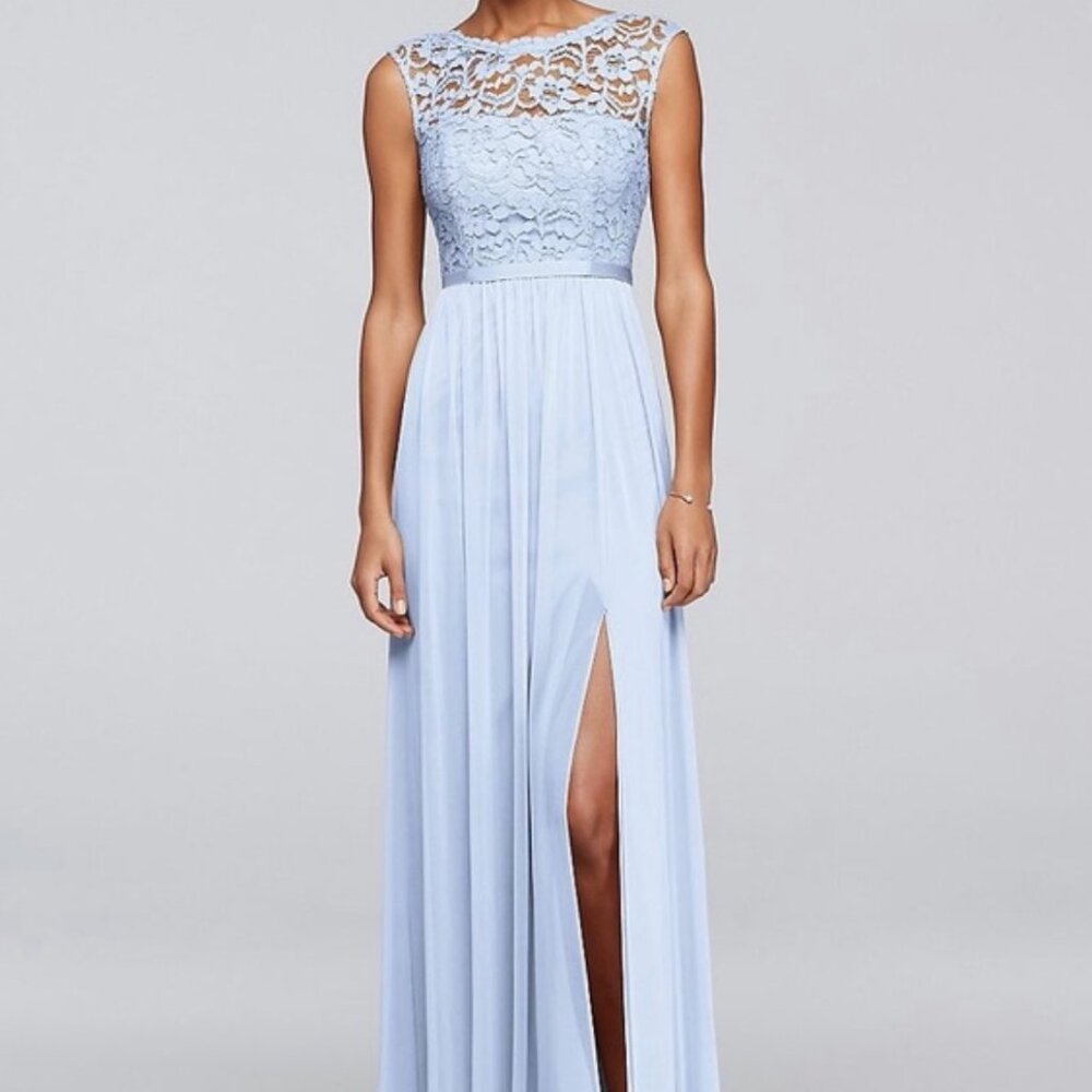 Bridesmaid / Prom light blue lace dress
